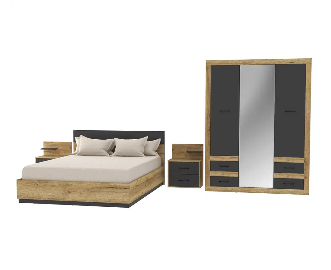 Набор мебели для жилой комнаты Интерлиния Loft-1 (Спальня-1) дуб золотой/антрацит