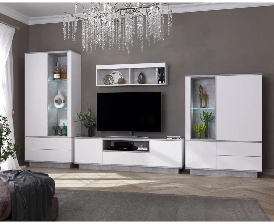 Набор мебели для жилой комнаты Интерлиния Quartz-1 Гостиная-1  подсветкой белый платинум/бетон (1465668)