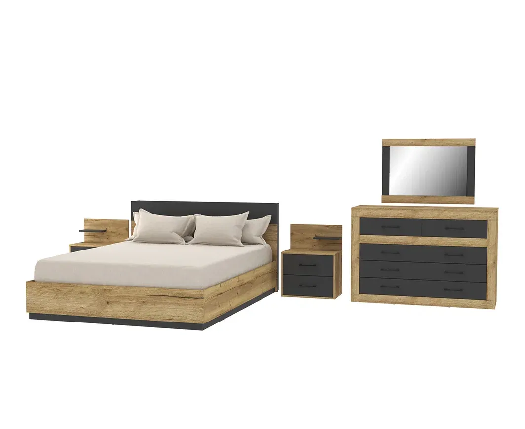 Набор мебели для жилой комнаты Интерлиния Loft-2 (Спальня-2) дуб золотой/антрацит