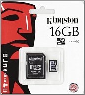 Карта памяти Kingston 16GB MicroSDHC Class 4 + SD adapter SDC4/16GB