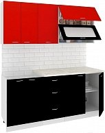 Готовая кухня Кортекс-мебель Корнелия МАРА 1,6,  Красный / Чёрный, Марсель