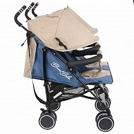 Детская прогулочная коляска для двойни BamBola Pallino бежевый/индиго (HP-306S)