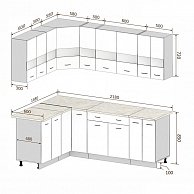 Готовая кухня Кортекс-мебель Корнелия ЭКСТРА угловая 1,5х2,6м Дуб сонома, Королевский опал