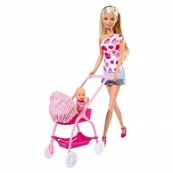 Simba 10 5730861 Кукла Штеффи в наборе с младенцем, мебелью и аксессуарами