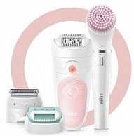 Эпилятор Braun SES 5875 BS белый, розовый + Щёточка по уходу за лицом FaceSpa