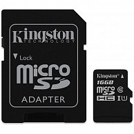 Карта памяти Kingston 16GB microSDHC Class 10 UHS-I + SD Adapter SDC10G2/16GB