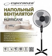 Вентилятор напольный ESPERANZA EHF001KE Hurricane 16 черный/серый 220 В, 50 Ватт, 3 скорости, пово