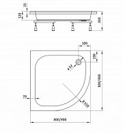 Душевой поддон полукруглый с ножками Deante PLUS II 90*90*26 см KTU_031B