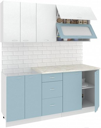Готовая кухня Кортекс-мебель Кухня Корнелия МАРА 1.8 Белый / Голубой, Королевский опал