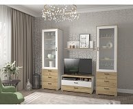 Набор мебели для жилой комнаты Интерлиния Scandi-6 (Гостиная-2) цвет белый платинум/дуб золотой Шкаф с витриной 1285361