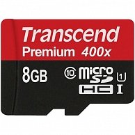 Карта памяти Transcend microSDHC, 8GB, Class 10 + SD adapter TS8GUSDU1
