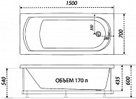 Ванна акриловая 1AcReal Дюна 150х70 (с ножками)