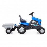 Каталка  Полесье трактор с педалями Turbo  (синяя) с полуприцепом  (84637)