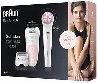 Эпилятор Braun SES 5875 BS белый, розовый + Щёточка по уходу за лицом FaceSpa