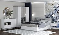 Набор мебели для жилой комнаты Интерлиния Quartz-14 (Спальня-2) с подъемным механизмом (белый платинум/бетон)