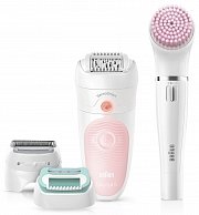 Эпилятор Braun SES 5875 BS белый, розовый + Щёточка по уходу за лицом FaceSpa